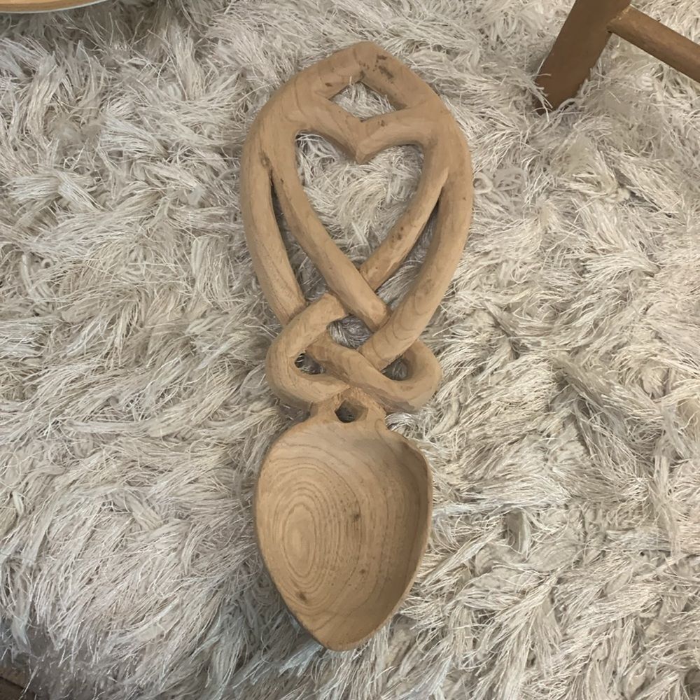 Handcrafted Raw And Unfinished Wooden Love Spoon
